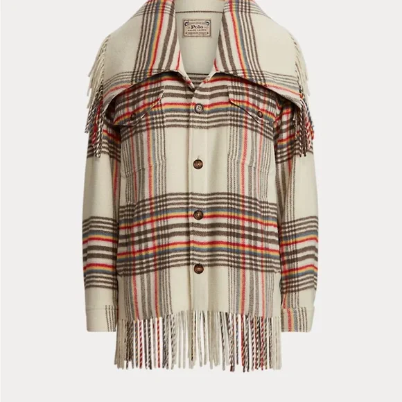 Polo Ralph Lauren Western Fringe Trim Plaid Wool Jacket - Picture 3 of 14